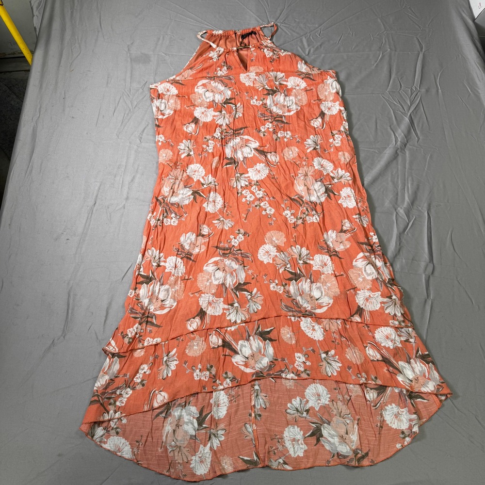 Mlle Gabrielle Coral Floral Halter Maxi Dress 2X High Low Tiered Ruffle Summer